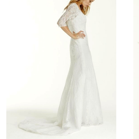 ¾ Sleeve All Over Lace Trumpet Wedding Dress-Size 6/8 - Picture 6 of 17